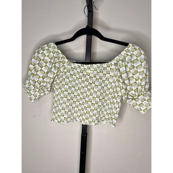 NWOT Billabong Big Girls Coastal Sands Mini Puff Sleeve Top Floral Check Size M - Picture 5 of 9